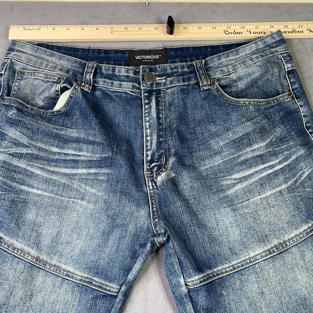 Victorious Moto Zip Panel Jeans‎ Men's 34 Blue Stretch Denim - Picture 7 of 13